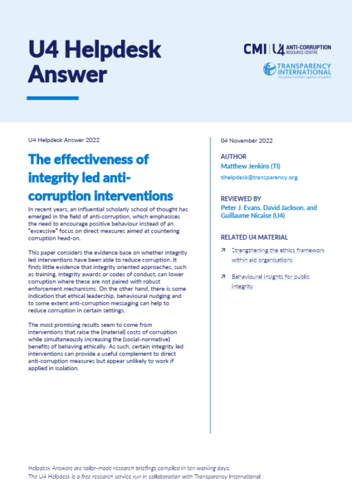 The effectiveness of integrity led anti-corruption interventions