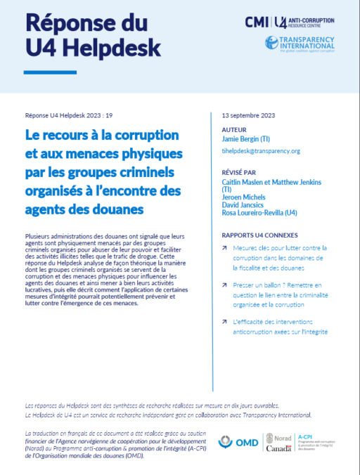 Le recours à la corruption et aux menaces physiques par les groupes criminels organisés à l’encontre des agents des douanes