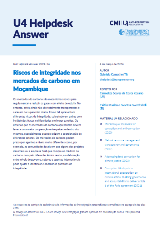 Riscos de integridade nos mercados de carbono em Moçambique
