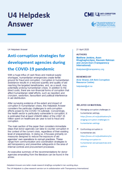 Anti-corruption strategies for development agencies during the COVID-19 pandemic