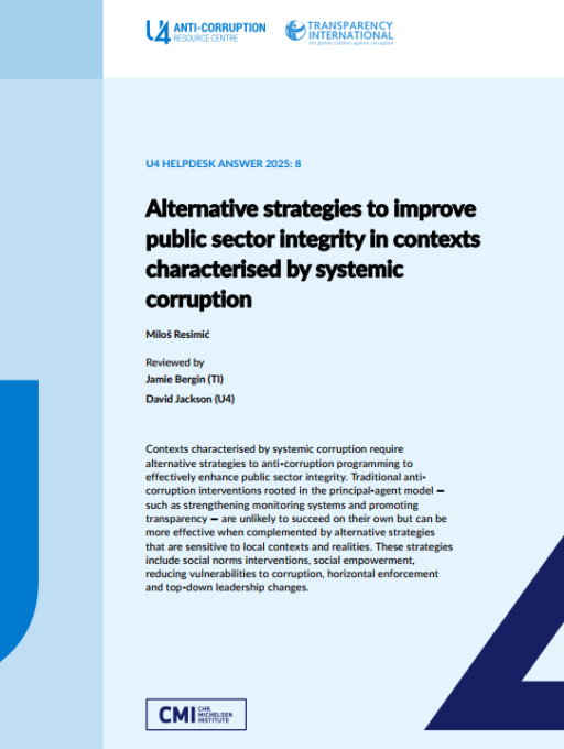 Alternative strategies to improve public sector integrity in contexts characterised by systemic corruption