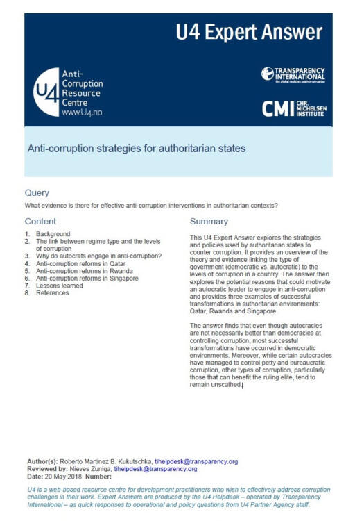 Anti-corruption strategies in authoritarian states