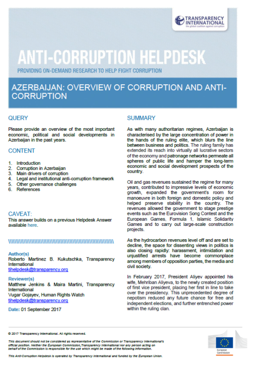 Azerbaijan: Overview of Corruption and Anti-Corruption