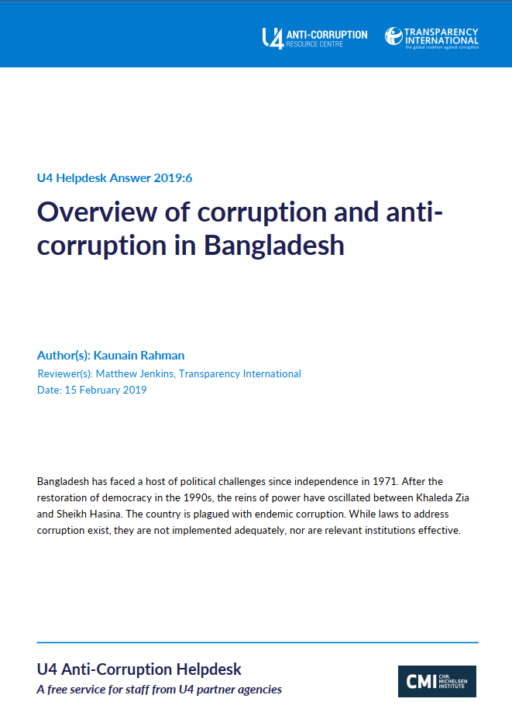 Bangladesh: Overview of corruption and anti-corruption efforts