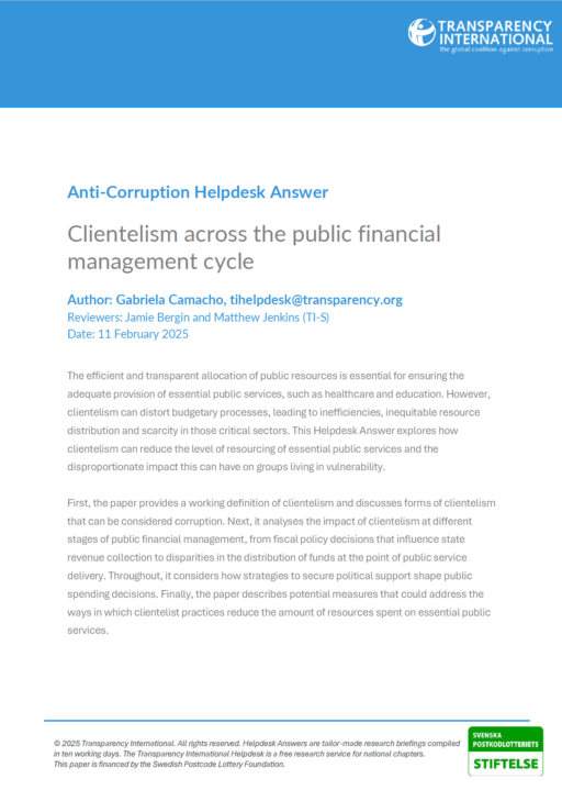 Clientelism across the public financial management cycle