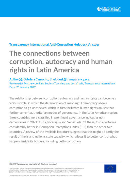 The connections between corruption, autocracy and human rights in Latin America