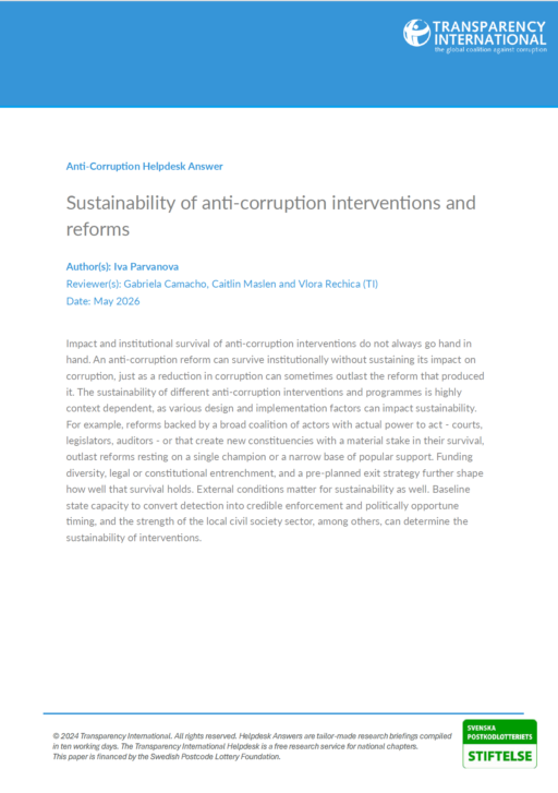 Sustainability of anti-corruption interventions and reforms