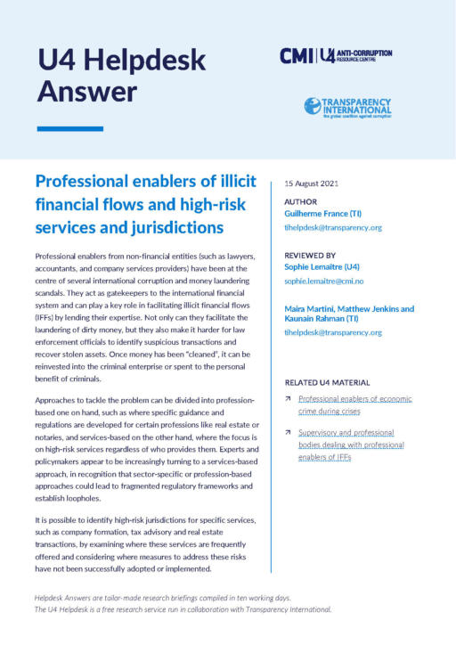 Professional enablers of illicit financial flows and high-risk services and jurisdictions
