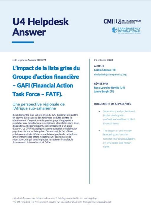 L’impact de la liste grise du Groupe d’action financière – GAFI (Financial Action Task Force – FATF).
