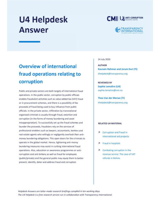 Overview of international fraud operations relating to corruption