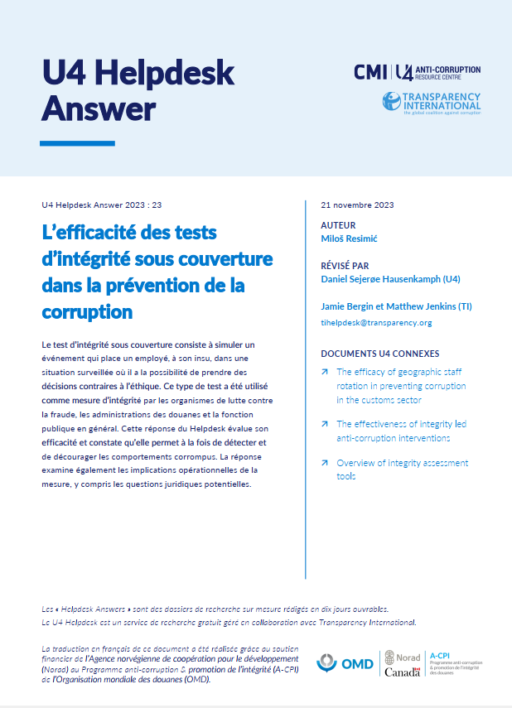 L’efficacité des tests d’intégrité sous couverture dans la prévention de la corruption