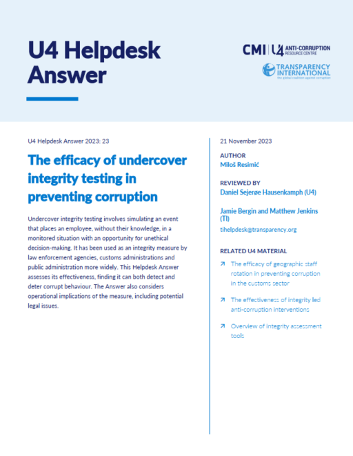 The efficacy of undercover integrity testing in preventing corruption