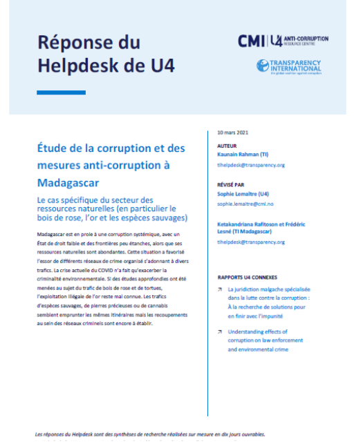 Étude de la corruption et des mesures anti-corruption à Madagascar