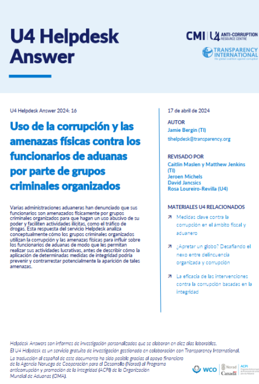 Uso de la corrupción y las amenazas físicas contra los funcionarios de aduanas por parte de grupos criminales organizados