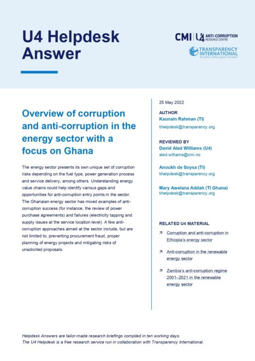 Overview of corruption and anti-corruption in the energy sector with a focus on Ghana