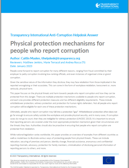 Physical protection mechanisms for people who report corruption
