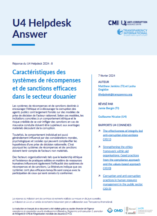 Caractéristiques des systèmes de récompenses et de sanctions efficaces dans le secteur douanier
