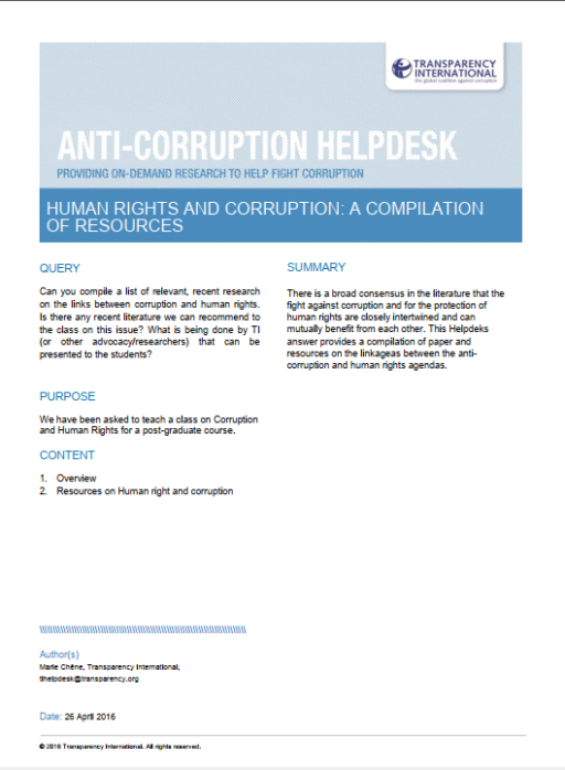 Human rights and corruption: A compilation of resources