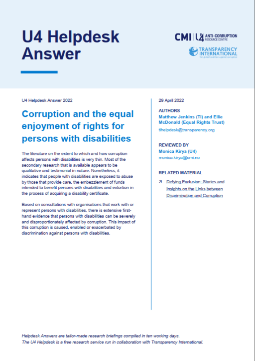 Corruption and the equal enjoyment of rights for persons with disabilities