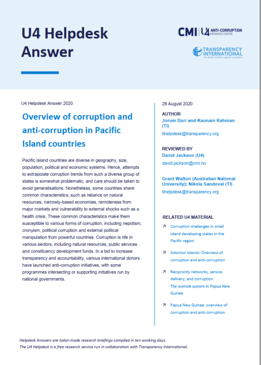 Overview of corruption and anti-corruption in Pacific Island countries