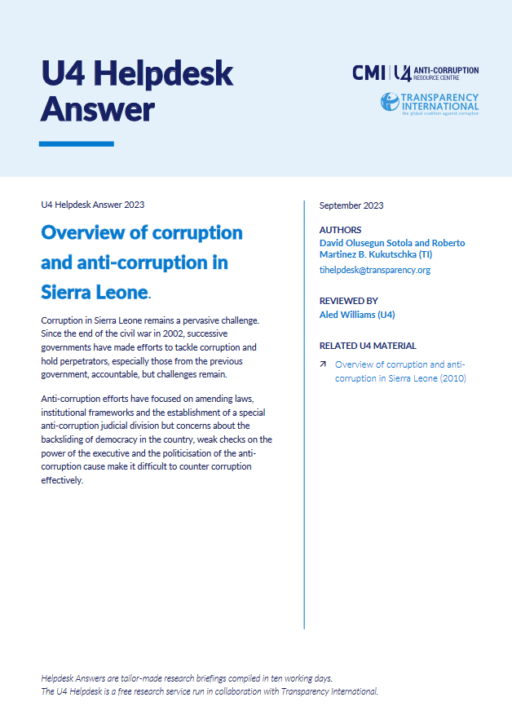 Overview of corruption and anti-corruption in Sierra Leone