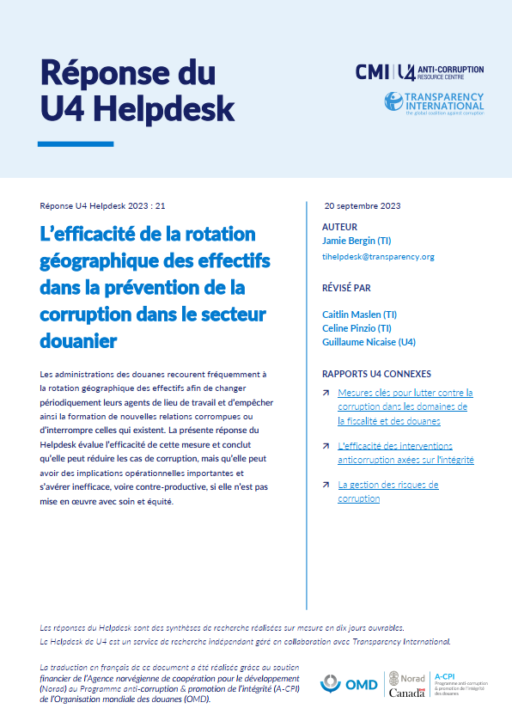 L’efficacité de la rotation géographique des effectifs dans la prévention de la corruption dans le secteur douanier