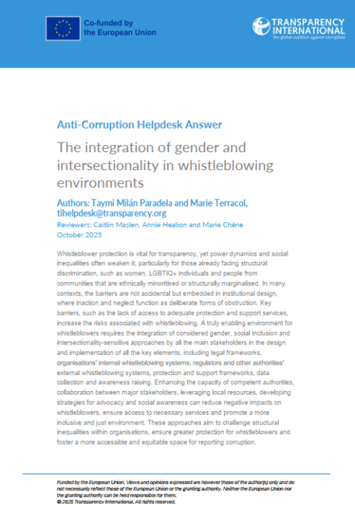 The integration of gender and intersectionality in whistleblowing environments
