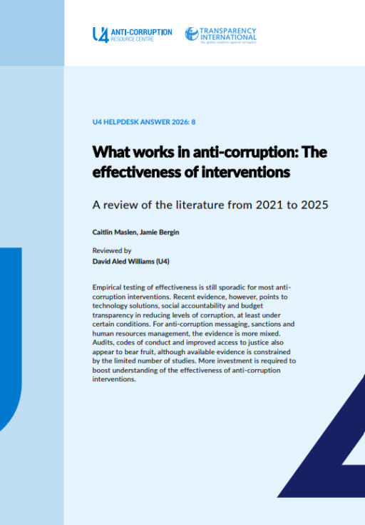 What works in anti-corruption: The effectiveness of interventions