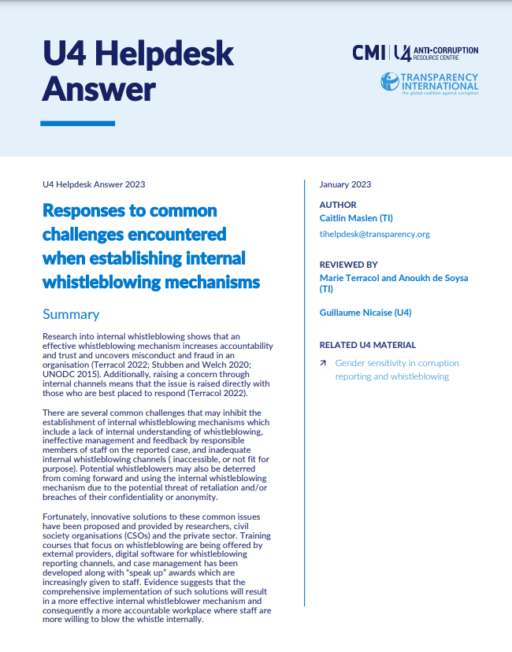 Responses to common challenges encountered when establishing internal whistleblowing mechanisms