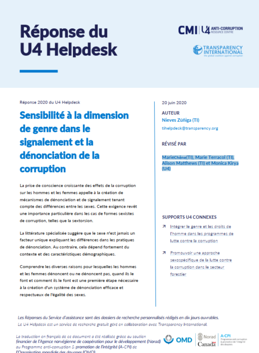 Sensibilité à la dimension de genre dans le signalement et la dénonciation de la corruption