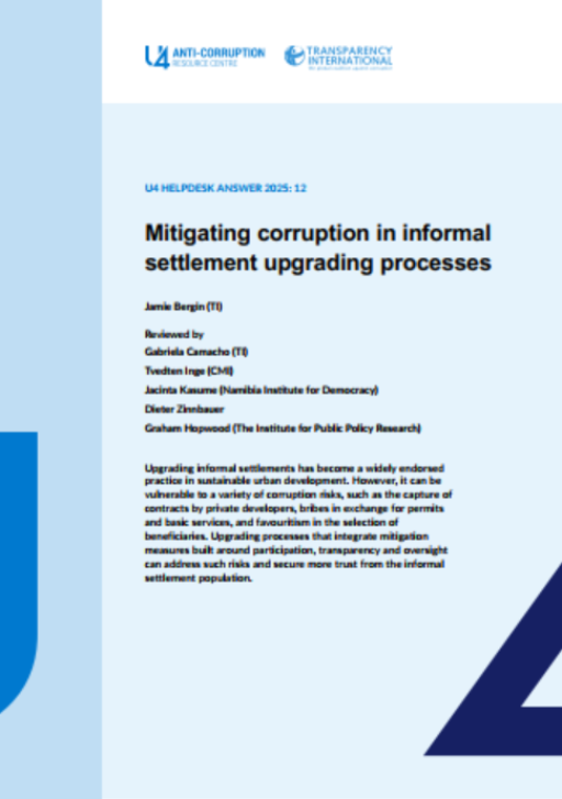 Mitigating corruption in informal settlement upgrading processes