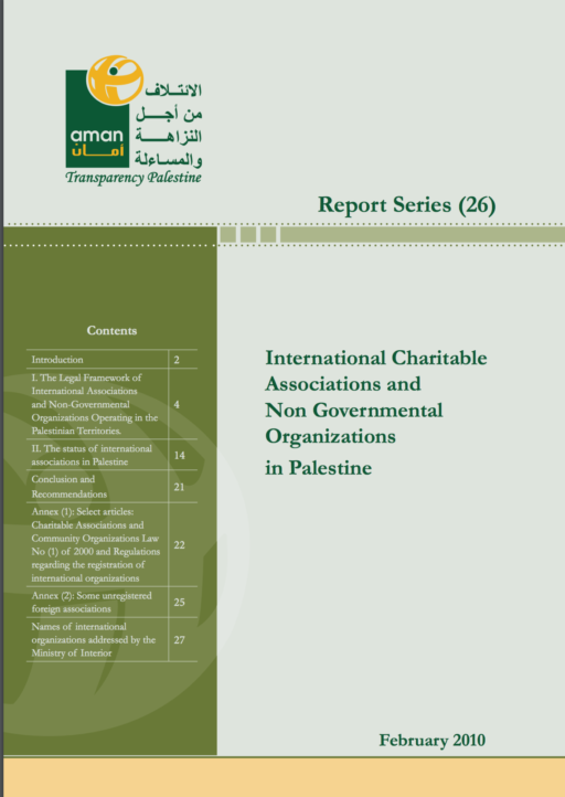 International Charitable Associations and Non Governmental Organizations in Palestine