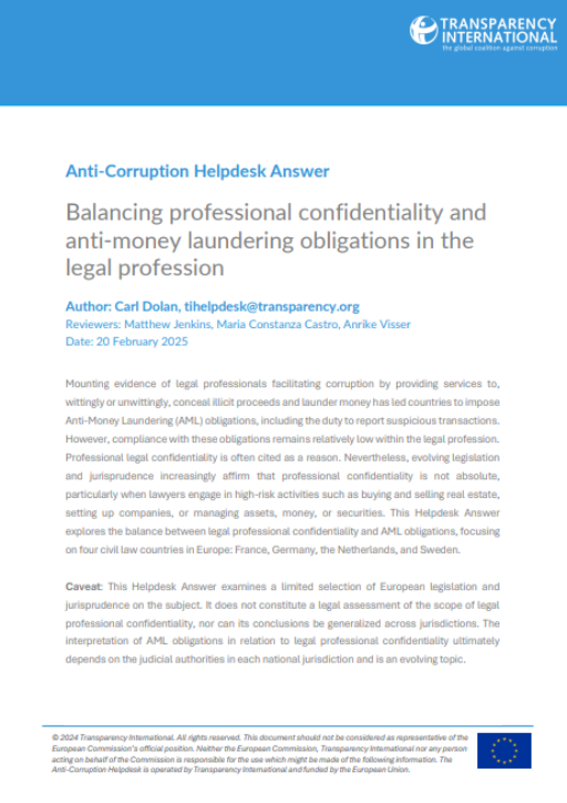 Balancing professional confidentiality and  anti-money laundering obligations in the  legal profession