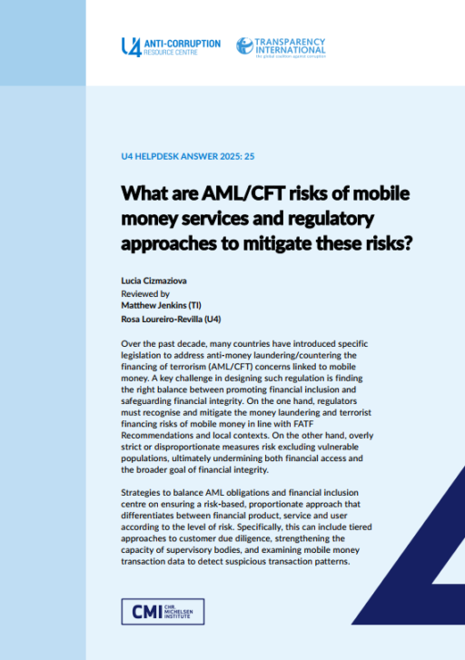 What are AML/CFT risks of mobile money services and regulatory approaches to mitigate these risks?