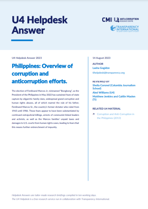 Philippines: Overview of corruption and anti-corruption efforts