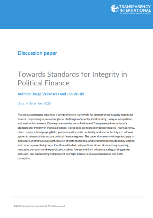Towards Standards for Integrity in Political Finance