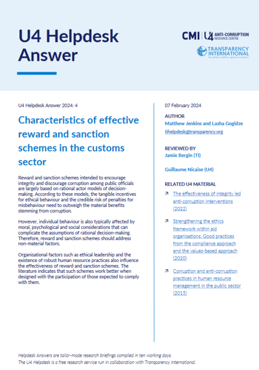 Characteristics of effective reward and sanction schemes in the customs sector