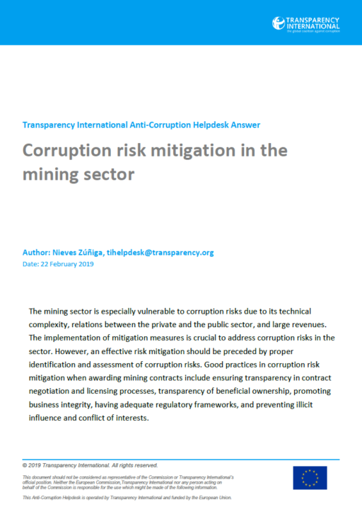 Corruption risk mitigation in the mining sector
