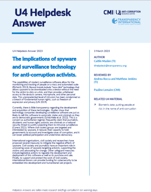 The implications of spyware and surveillance technology for anti-corruption activists