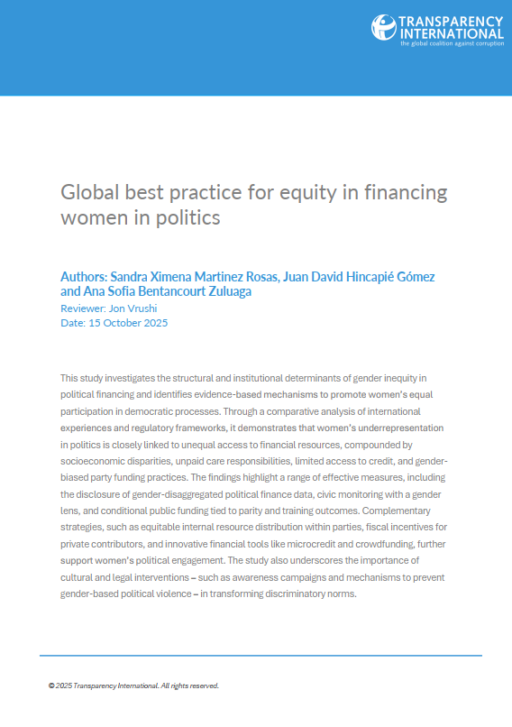 Global best practice for equity in financing women in politics
